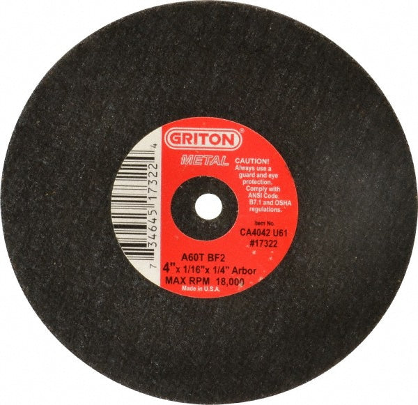 Value Collection - Cut-Off Wheel: Type 1 (01/41), 4 Dia, 1/16" Thick, 1/4" Hole, Aluminum Oxide | MSC Industrial Supply Co.