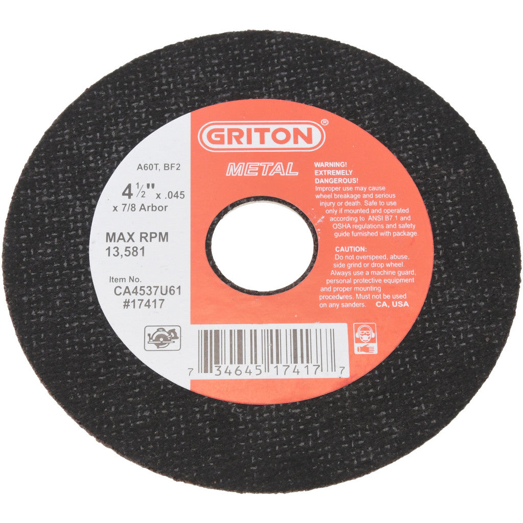 Value Collection - Cut-Off Wheel: Type 1 (01/41), 4-1/2 Dia, 0.0450" Thick, 7/8" Hole, Aluminum Oxide | MSC Industrial Supply Co.