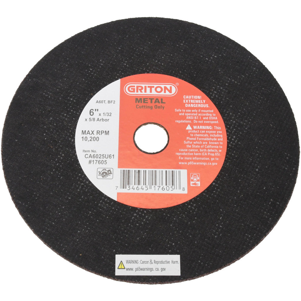 Value Collection - Cut-Off Wheel: Type 1 (01/41), 6 Dia, 1/32" Thick, 5/8" Hole, Aluminum Oxide | MSC Industrial Supply Co.