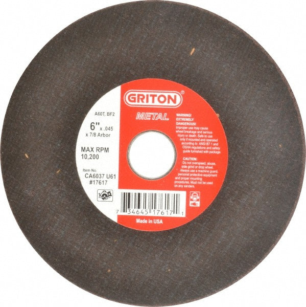Value Collection - Cut-Off Wheel: Type 1 (01/41), 6 Dia, 0.0450" Thick, 7/8" Hole, Aluminum Oxide | MSC Industrial Supply Co.