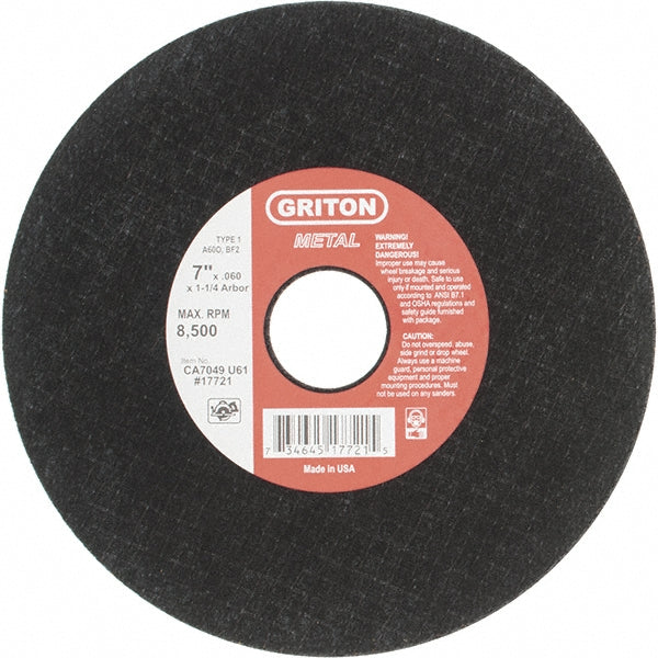 Value Collection - Cut-Off Wheel: Type 1 (01/41), 7 Dia, 0.0600" Thick, 1-1/4" Hole, Aluminum Oxide | MSC Industrial Supply Co.