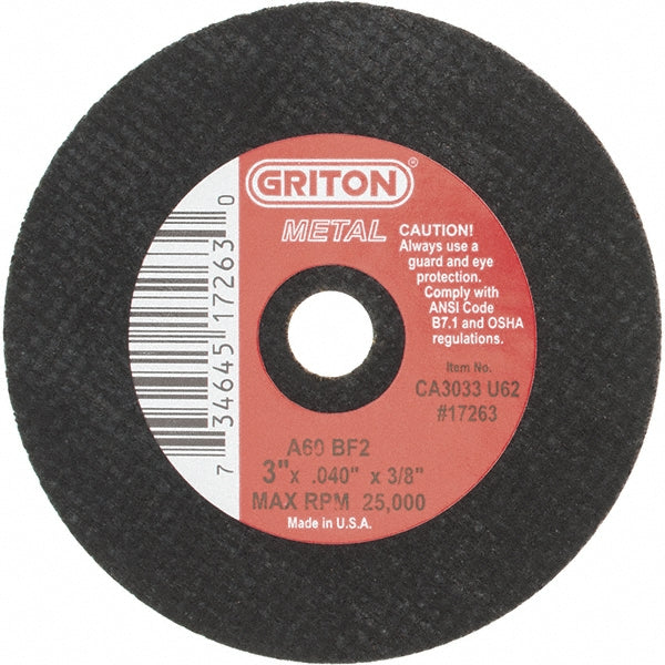 Value Collection - Cut-Off Wheel: Type 1 (01/41), 3 Dia, 0.0400" Thick, 3/8" Hole, Aluminum Oxide | MSC Industrial Supply Co.