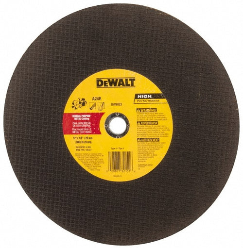 DeWALT Cut-Off Wheel: Type 1 (01/41), 12 Dia, 1/8" Thick, 20.000 mm Hole, Aluminum Oxide - 24 Grit, 6400 RPM, Reinforced, 1 per Pack