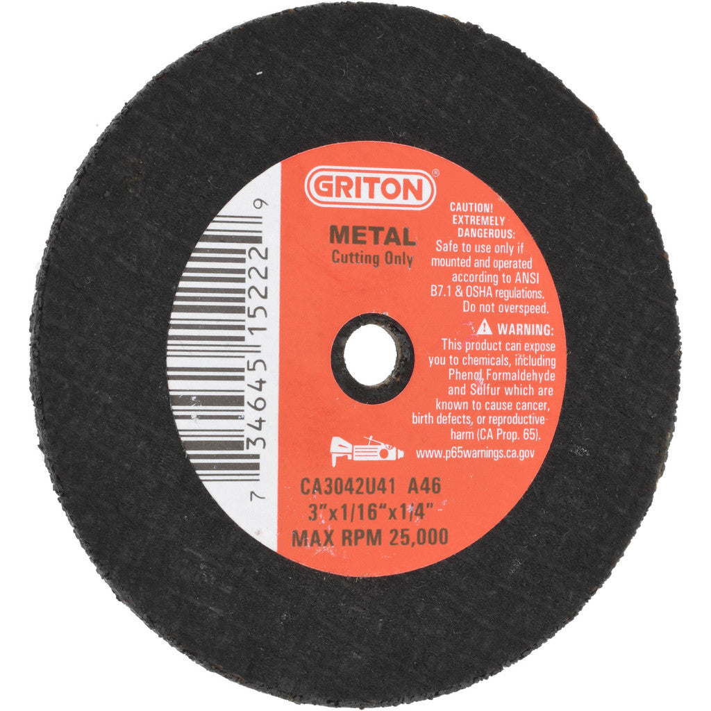 Value Collection - Cut-Off Wheel: Type 1 (01/41), 3 Dia, 1/16" Thick, 1/4" Hole, Aluminum Oxide | MSC Industrial Supply Co.