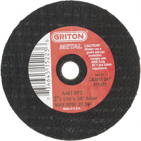 Value Collection - Cut-Off Wheel: Type 1 (01/41), 3 Dia, 1/16" Thick, 3/8" Hole, Aluminum Oxide | MSC Industrial Supply Co.