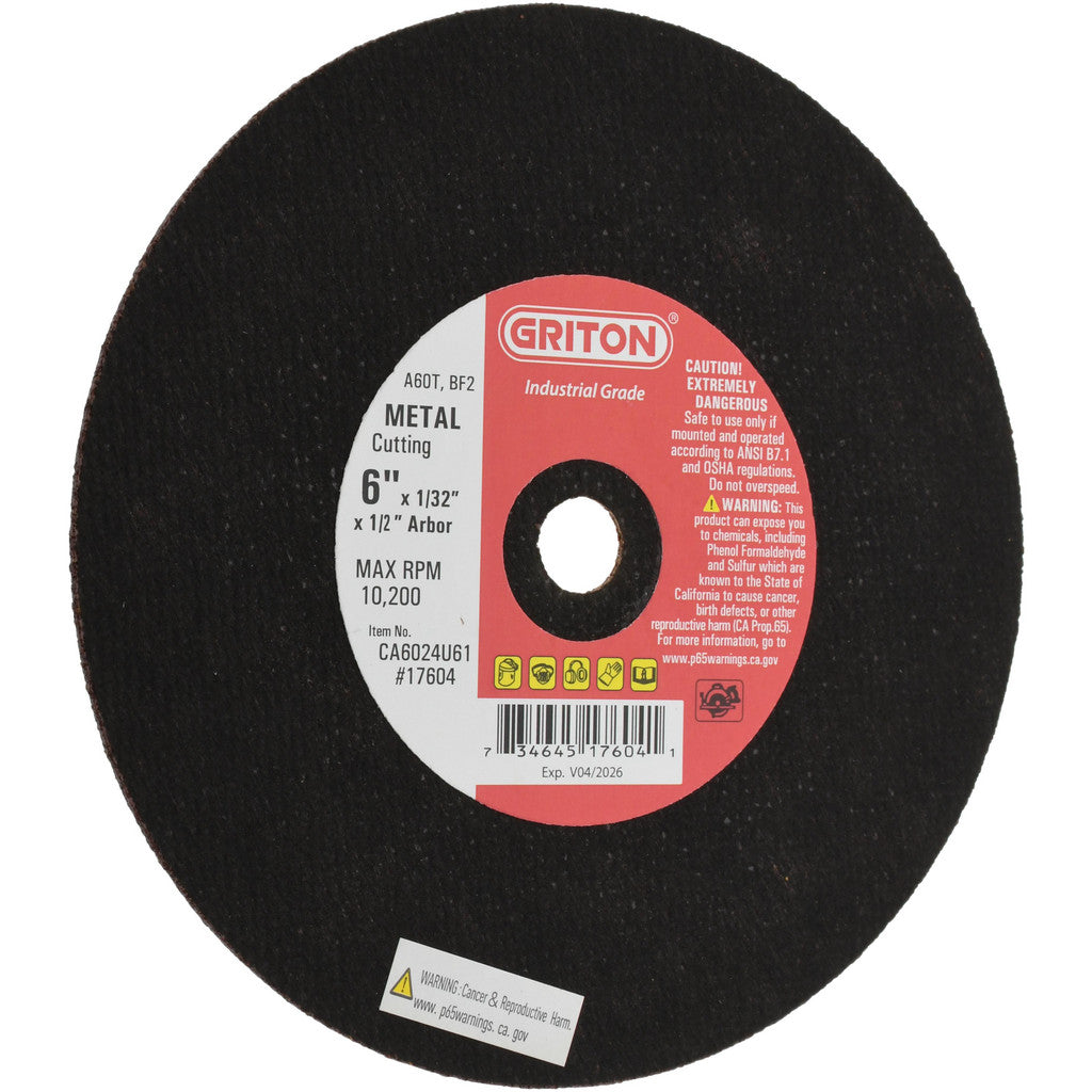 Value Collection - Cut-Off Wheel: Type 1 (01/41), 6 Dia, 1/32" Thick, 1/2" Hole, Aluminum Oxide | MSC Industrial Supply Co.