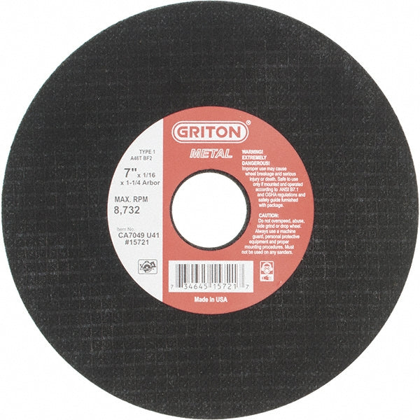 Value Collection - Cut-Off Wheel: Type 1 (01/41), 7 Dia, 1/16" Thick, 1-1/4" Hole, Aluminum Oxide | MSC Industrial Supply Co.
