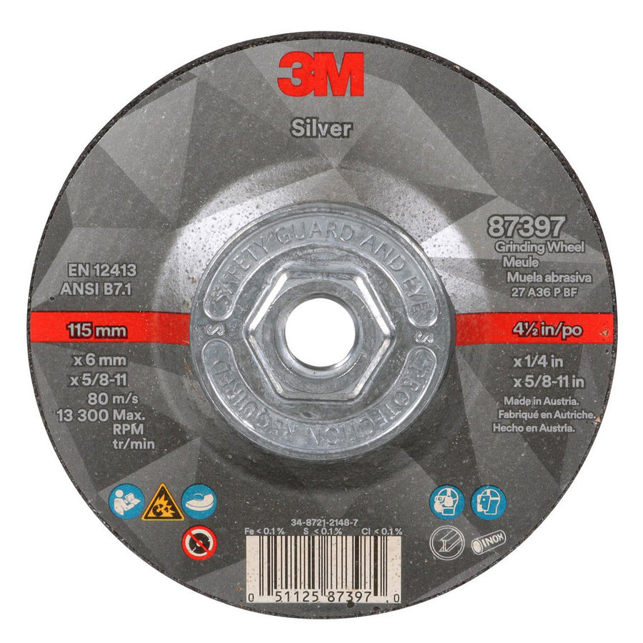 3M - Depressed-Center Wheel: Type 27, 4-1/2" Dia, 1/4" Thick, 5/8-11 Hole, Ceramic | MSC Industrial Supply Co.