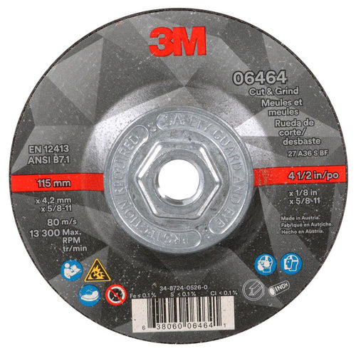 3M - Depressed-Center Wheel: Type 27, 4-1/2" Dia, 1/8" Thick, 5/8-11 Hole, Ceramic | MSC Industrial Supply Co.