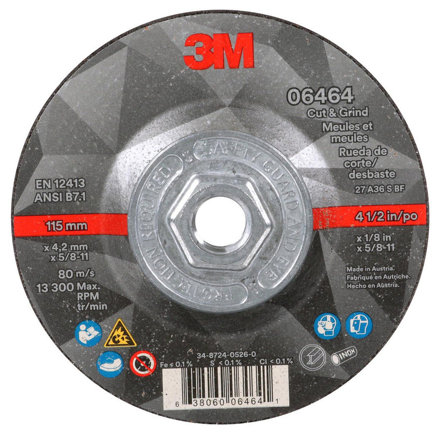 3M - Depressed-Center Wheel: Type 27, 4-1/2" Dia, 1/8" Thick, 5/8-11 Hole, Ceramic | MSC Industrial Supply Co.