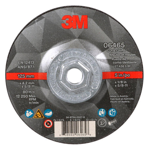 3M - Depressed-Center Wheel: Type 27, 5" Dia, 1/8" Thick, 5/8-11 Hole, Ceramic | MSC Industrial Supply Co.