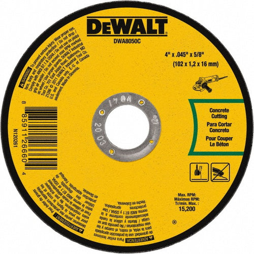 DeWALT Cut-Off Wheel: Type 1 (01/41), 4 Dia, 0.0450" Thick, 5/8" Hole, Aluminum Oxide - 60 Grit, 15200 RPM, Reinforced, 1 per Pack