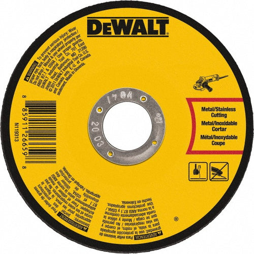 DeWALT Cut-Off Wheel: Type 1 (01/41), 7 Dia, 0.0450" Thick, 7/8" Hole, Aluminum Oxide - 8700 RPM, Reinforced, 1 per Pack