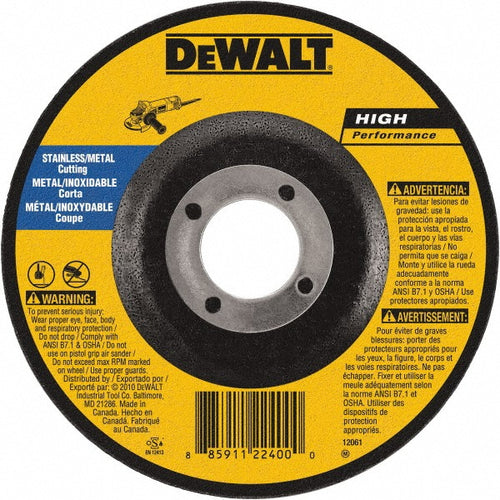 DeWALT Cut-Off Wheel: Type 1 (01/41), 6 Dia, 0.0450" Thick, 7/8" Hole, Aluminum Oxide - 60 Grit, 10100 RPM, Reinforced, 1 per Pack