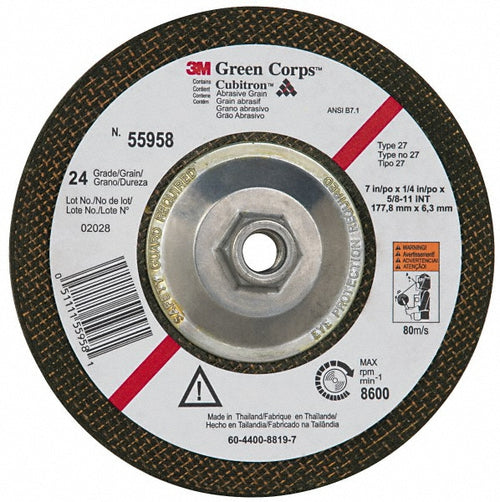 3M - Depressed-Center Wheel: Type 27, 7" Dia, 1/4" Thick, 5/8-11 Hole, Ceramic | MSC Industrial Supply Co.