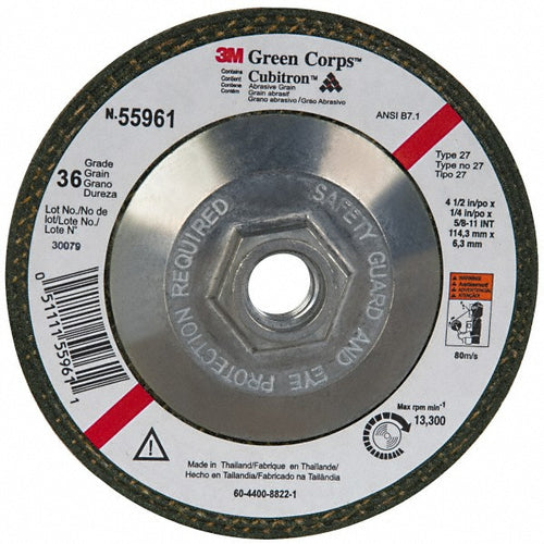 3M - Depressed-Center Wheel: Type 27, 4-1/2" Dia, 1/4" Thick, 5/8-11 Hole, Ceramic | MSC Industrial Supply Co.