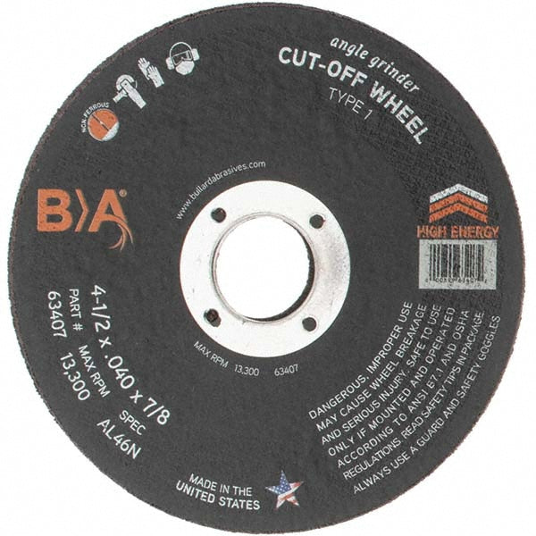 Value Collection - Cut-Off Wheel: Type 1 (01/41), 4-1/2 Dia, 0.0400" Thick, 7/8" Hole, Aluminum Oxide | MSC Industrial Supply Co.