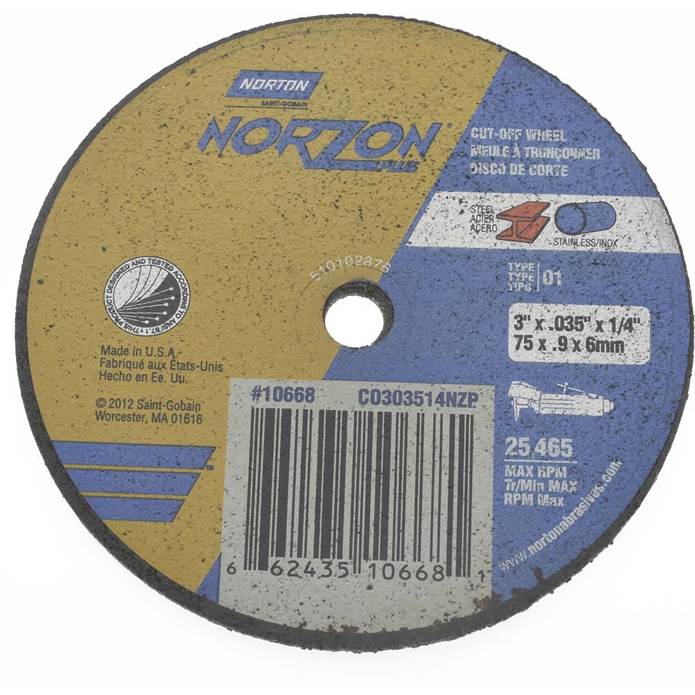 Value Collection - Cut-Off Wheel: Type 1 (01/41), 3 Dia, 0.0350" Thick, 1/4" Hole, Ceramic Alumina | MSC Industrial Supply Co.