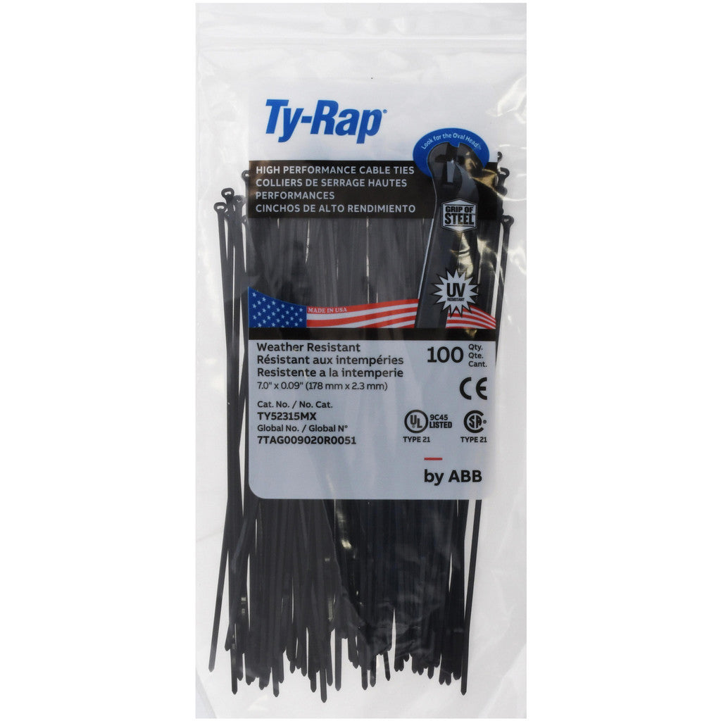 Thomas & Betts - Cable Tie: 7" Long, Black, Nylon, Standard | MSC Industrial Supply Co.