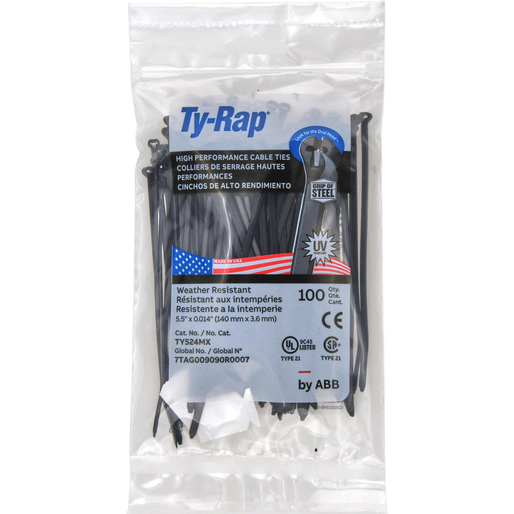 Thomas & Betts - Cable Tie: 5.5" Long, Black, Nylon, Standard | MSC Industrial Supply Co.