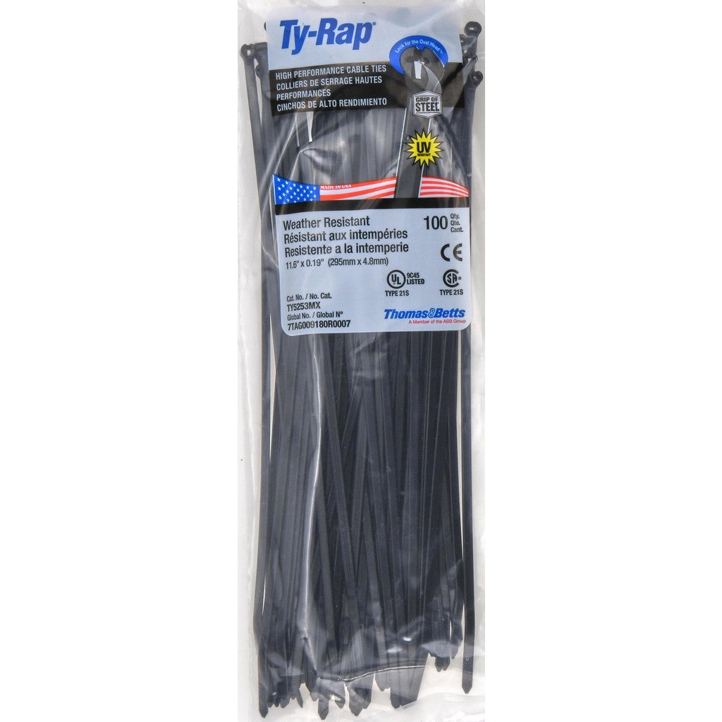 Thomas & Betts - Cable Tie: 11.6" Long, Black, Nylon, Standard | MSC Industrial Supply Co.