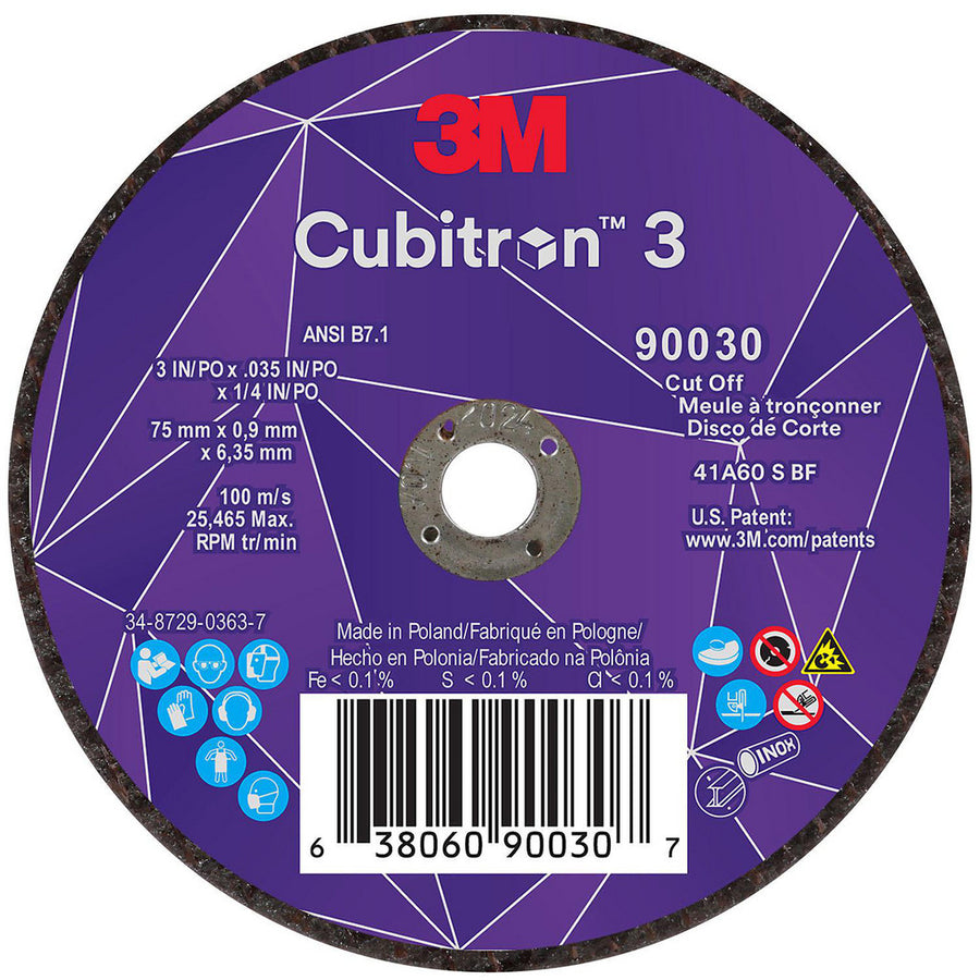 3M - Cut-Off Wheel: Type 1, 3 Dia, 0.0350" Thick, 1/4" Hole, Ceramic | MSC Industrial Supply Co.