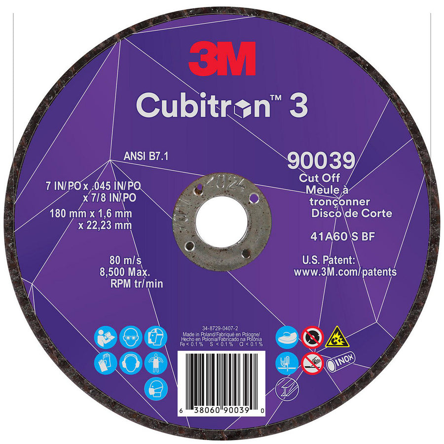 3M - Cut-Off Wheel: Type 1, 7 Dia, 0.0900" Thick, 7/8" Hole, Ceramic | MSC Industrial Supply Co.