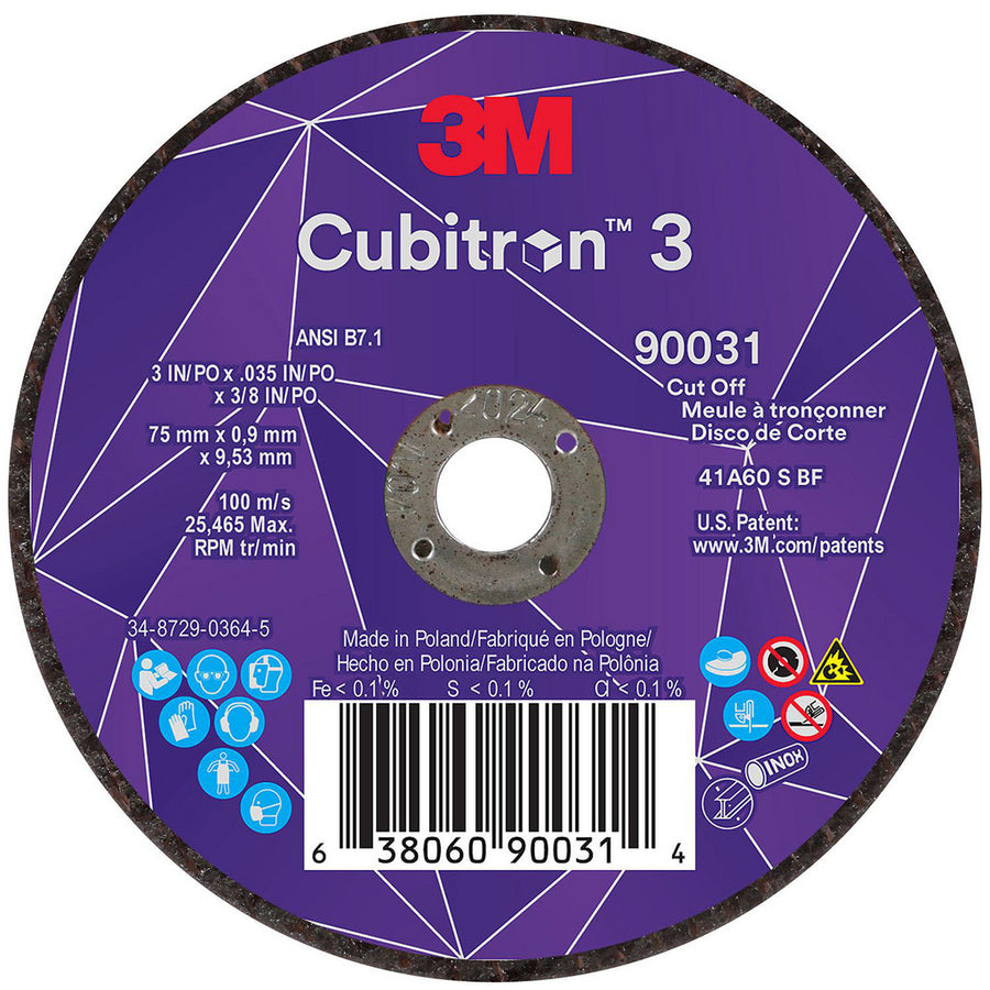 3M - Cut-Off Wheel: Type 1, 3 Dia, 0.0350" Thick, 3/8" Hole, Ceramic | MSC Industrial Supply Co.