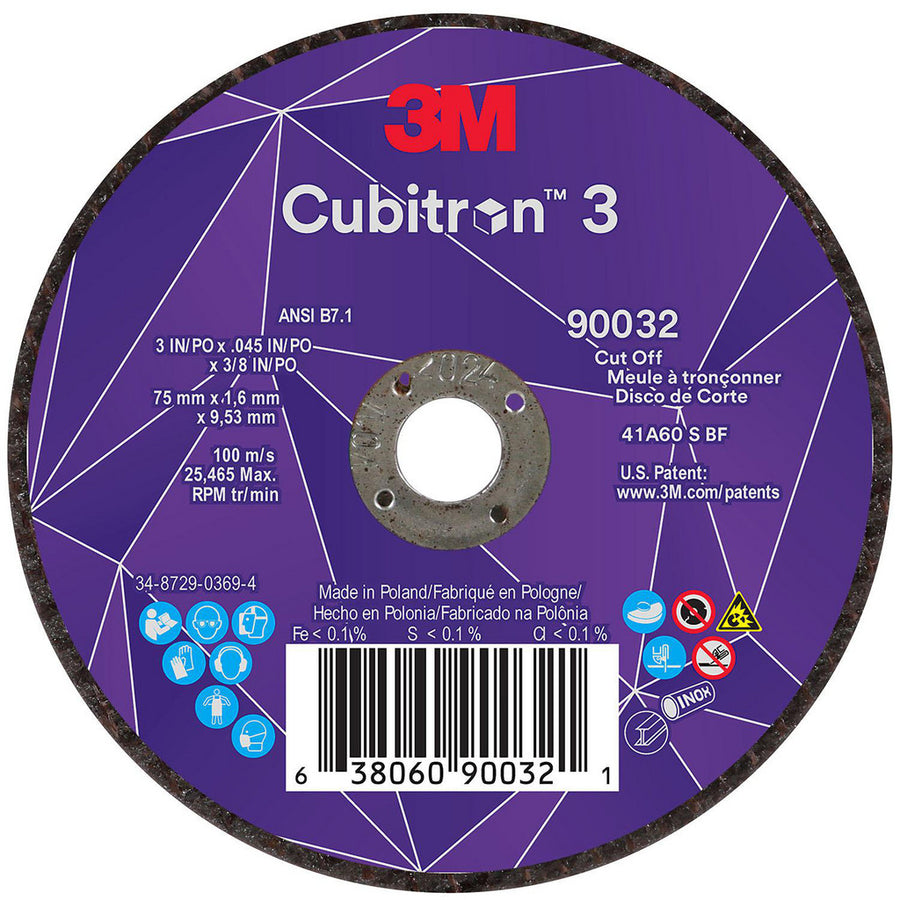 3M - Cut-Off Wheel: Type 1, 3 Dia, 0.0450" Thick, 3/8" Hole, Ceramic | MSC Industrial Supply Co.