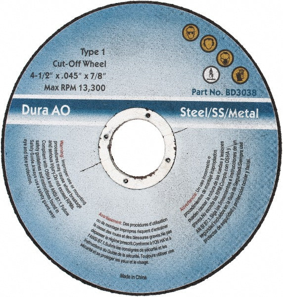 Value Collection - Cut-Off Wheel: Type 1 (01/41), 4-1/2 Dia, 0.0450" Thick, 7/8" Hole, Aluminum Oxide | MSC Industrial Supply Co.