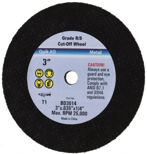 Value Collection - Cut-Off Wheel: Type 1 (01/41), 3 Dia, 0.0350" Thick, 1/4" Hole, Aluminum Oxide | MSC Industrial Supply Co.
