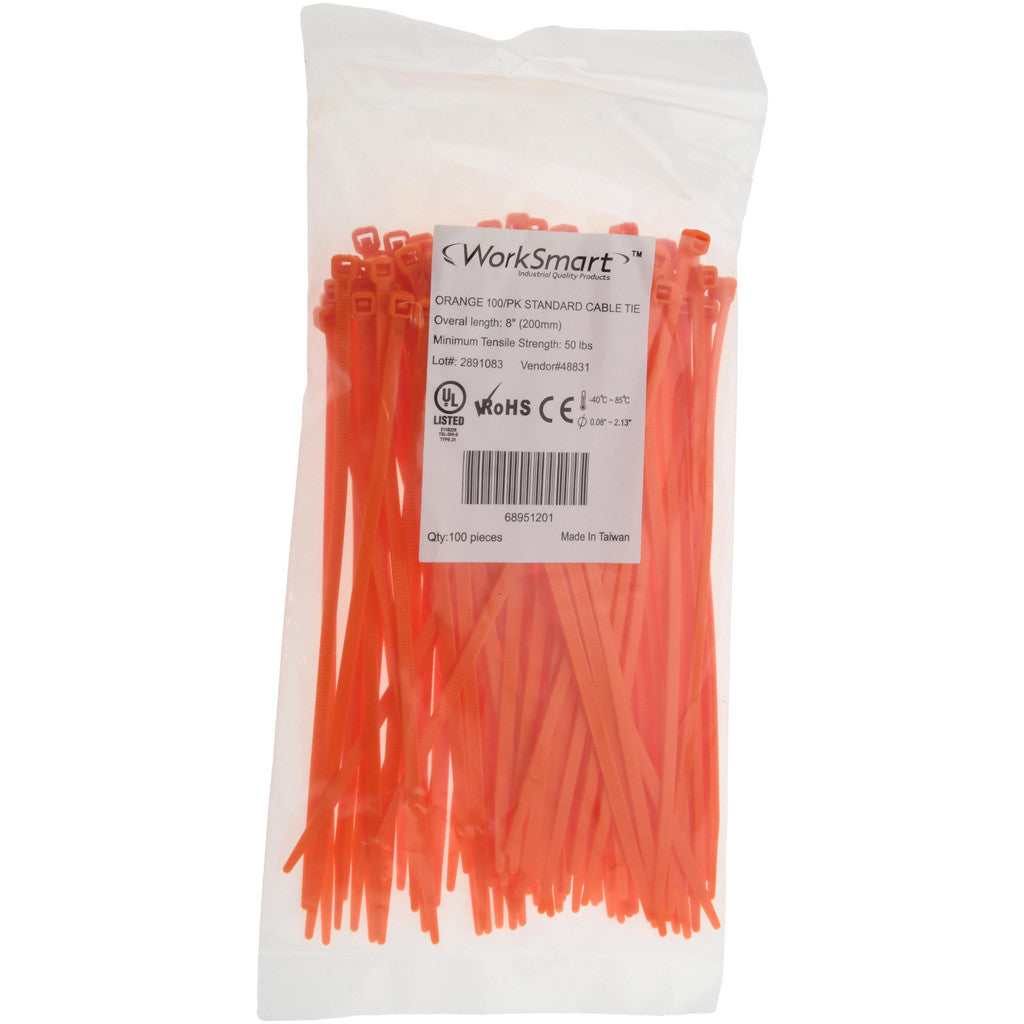 PRO-SOURCE - Cable Tie: 8" Long, Orange, Nylon, Standard | MSC Industrial Supply Co.