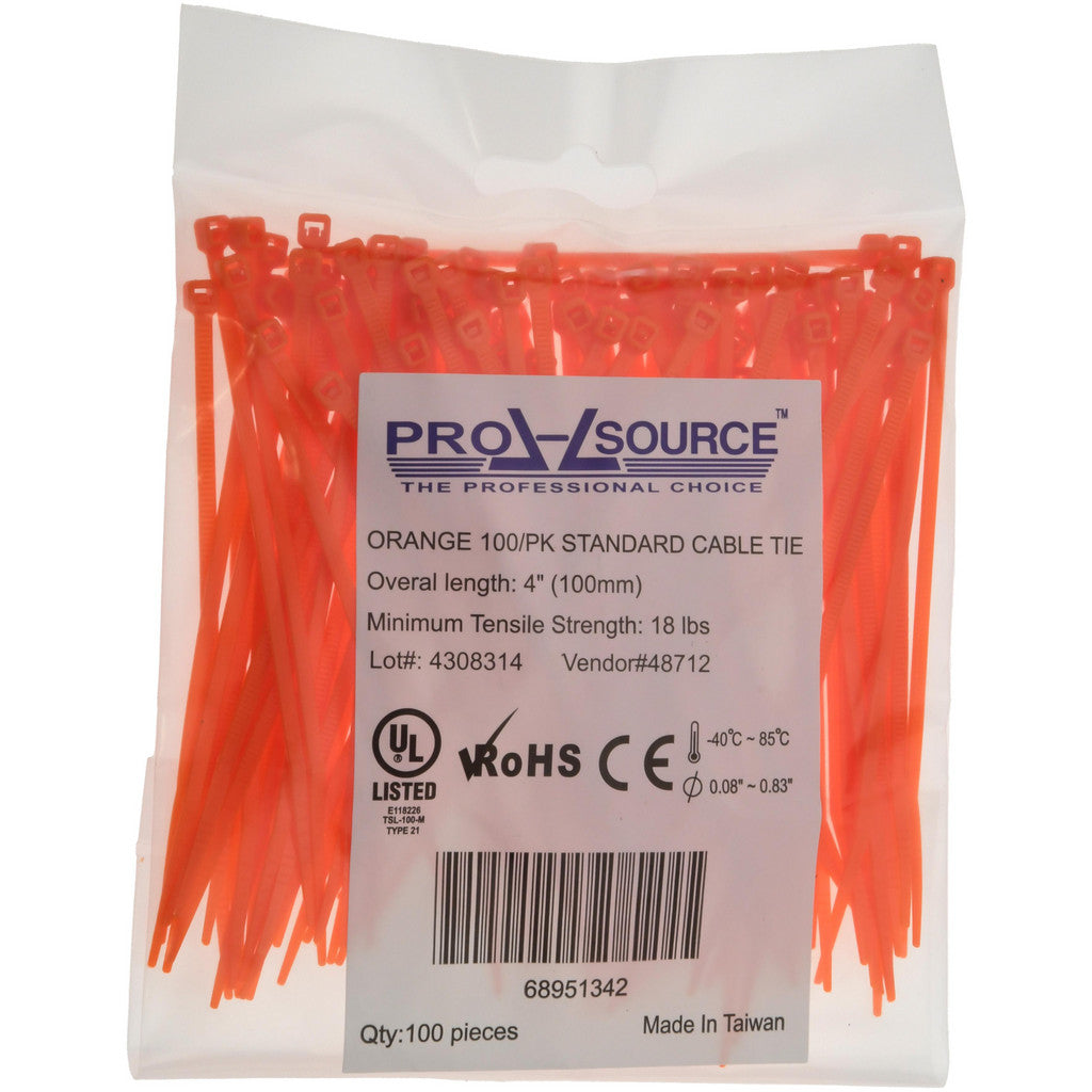 PRO-SOURCE - Cable Tie: 4" Long, Orange, Nylon, Standard | MSC Industrial Supply Co.