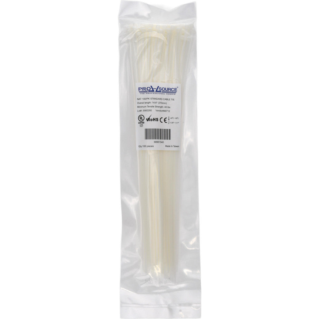 PRO-SOURCE - Cable Tie: 14.6" Long, Natural, Nylon, Standard | MSC Industrial Supply Co.