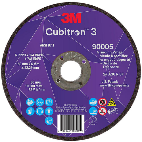 3M - Depressed-Center Wheel: Type 27, 6" Dia, 1/4" Thick, 7/8" Hole, Precision Shaped Ceramic | MSC Industrial Supply Co.