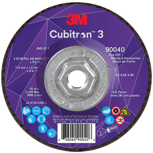 3M - Depressed-Center Wheel: Type 27, 4-1/2" Dia, 0.0450" Thick, 5/8-11 Hole, Precision Shaped Ceramic | MSC Industrial Supply Co.