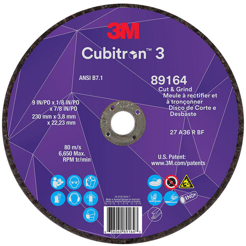 3M - Depressed-Center Wheel: Type 27, 9" Dia, 1/8" Thick, 7/8" Hole, Precision Shaped Ceramic | MSC Industrial Supply Co.