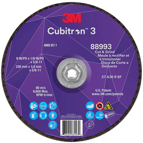 3M - Depressed-Center Wheel: Type 27, 9" Dia, 1/8" Thick, 5/8-11 Hole, Precision Shaped Ceramic | MSC Industrial Supply Co.