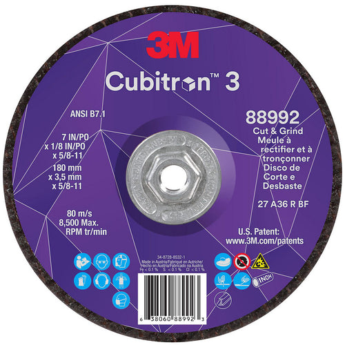 3M - Depressed-Center Wheel: Type 27, 7" Dia, 1/8" Thick, 5/8-11 Hole, Precision Shaped Ceramic | MSC Industrial Supply Co.