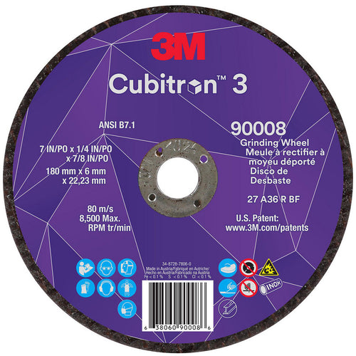 3M - Depressed-Center Wheel: Type 27, 7" Dia, 1/4" Thick, 7/8" Hole, Precision Shaped Ceramic | MSC Industrial Supply Co.