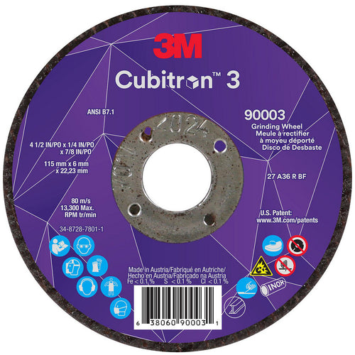 3M - Depressed-Center Wheel: Type 27, 4-1/2" Dia, 1/4" Thick, 7/8" Hole, Precision Shaped Ceramic | MSC Industrial Supply Co.