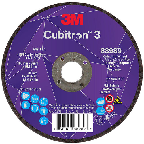 3M - Depressed-Center Wheel: Type 27, 4" Dia, 1/4" Thick, 5/8" Hole, Precision Shaped Ceramic | MSC Industrial Supply Co.