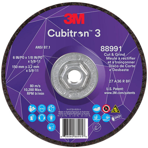 3M - Depressed-Center Wheel: Type 27, 6" Dia, 1/8" Thick, 5/8-11 Hole, Precision Shaped Ceramic | MSC Industrial Supply Co.