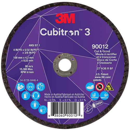 3M - Depressed-Center Wheel: Type 27, 4" Dia, 5/32" Thick, 3/8" Hole, Precision Shaped Ceramic | MSC Industrial Supply Co.
