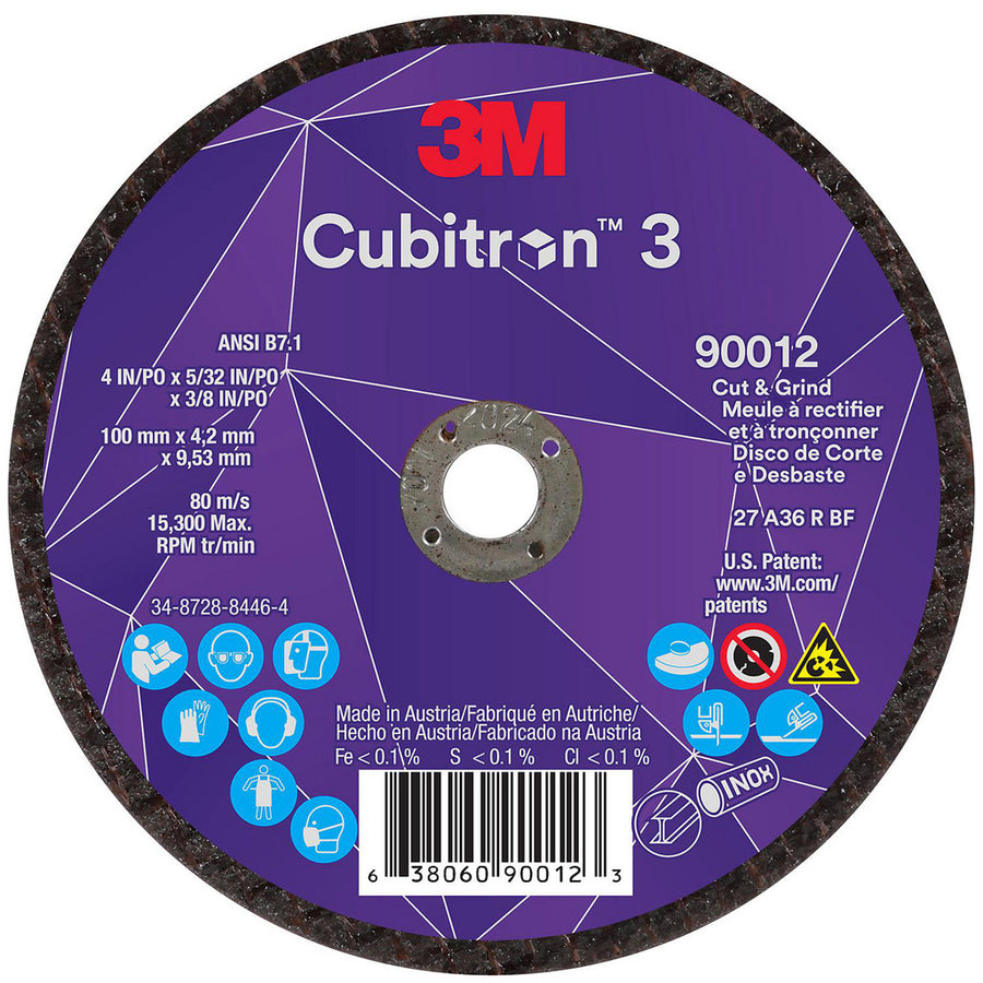 3M - Depressed-Center Wheel: Type 27, 4" Dia, 5/32" Thick, 3/8" Hole, Precision Shaped Ceramic | MSC Industrial Supply Co.