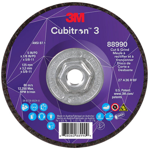 3M - Depressed-Center Wheel: Type 27, 5" Dia, 1/8" Thick, 5/8-11 Hole, Precision Shaped Ceramic | MSC Industrial Supply Co.
