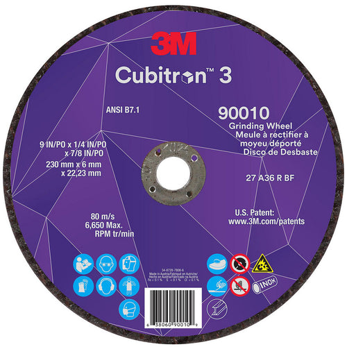 3M - Depressed-Center Wheel: Type 27, 9" Dia, 1/4" Thick, 7/8" Hole, Precision Shaped Ceramic | MSC Industrial Supply Co.
