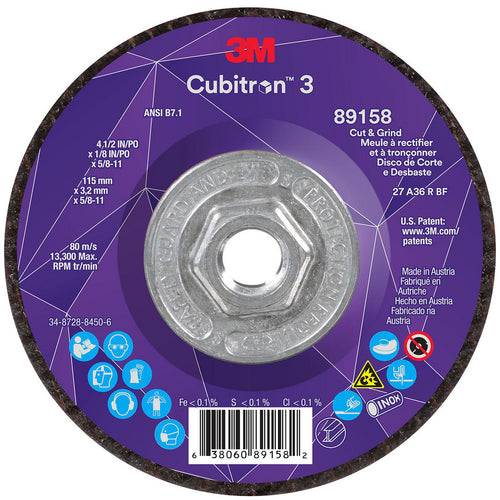 3M - Depressed-Center Wheel: Type 27, 4-1/2" Dia, 1/8" Thick, 5/8-11 Hole, Precision Shaped Ceramic | MSC Industrial Supply Co.