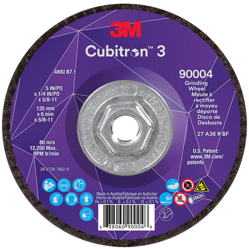 3M - Depressed-Center Wheel: Type 27, 5" Dia, 1/4" Thick, 5/8-11 Hole, Precision Shaped Ceramic | MSC Industrial Supply Co.