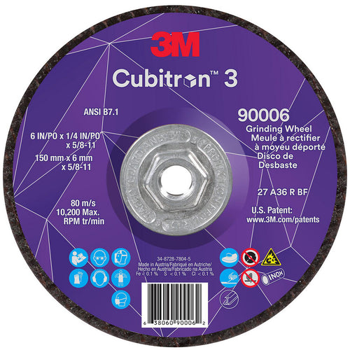 3M - Depressed-Center Wheel: Type 27, 6" Dia, 1/4" Thick, 5/8-11 Hole, Precision Shaped Ceramic | MSC Industrial Supply Co.
